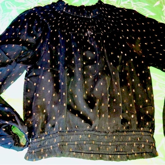 NWT Ann Taylor Black Gold Shimmer Top Large - Picture 1 of 2